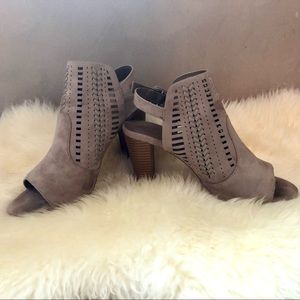 Madden Girl Gray Suede Open Toe Heels